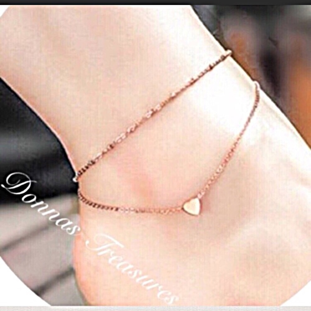 🍀Rose Gold Double Strand Floating Heart Anklet